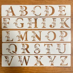 5 pcs Floral Letter Templates, Reusable 2x12 Inch Drawing Stencils for Scrapbooking, Birthday Wedding DIY Crafts