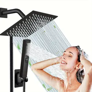 6/8"High Pressure Square RainShower Head and 2-in-1 HandShower.Equipped with 78"Hose, 3Way Diverter Valve,Adhesive ShowerHead Holder shower replacement