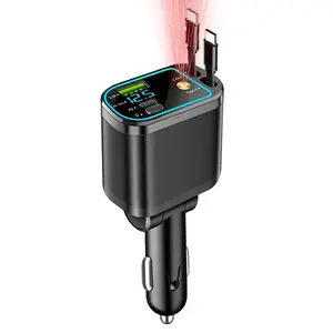 4 in 1 Retractable Car Charger Mobile Phone Charger with Starry Sky Light, USB 3.1A Type C Ports 2 Type C Retractable Charging Cables, USB C Fast Charging 180° Adjustable For Cell phone Charger High Speed Charger