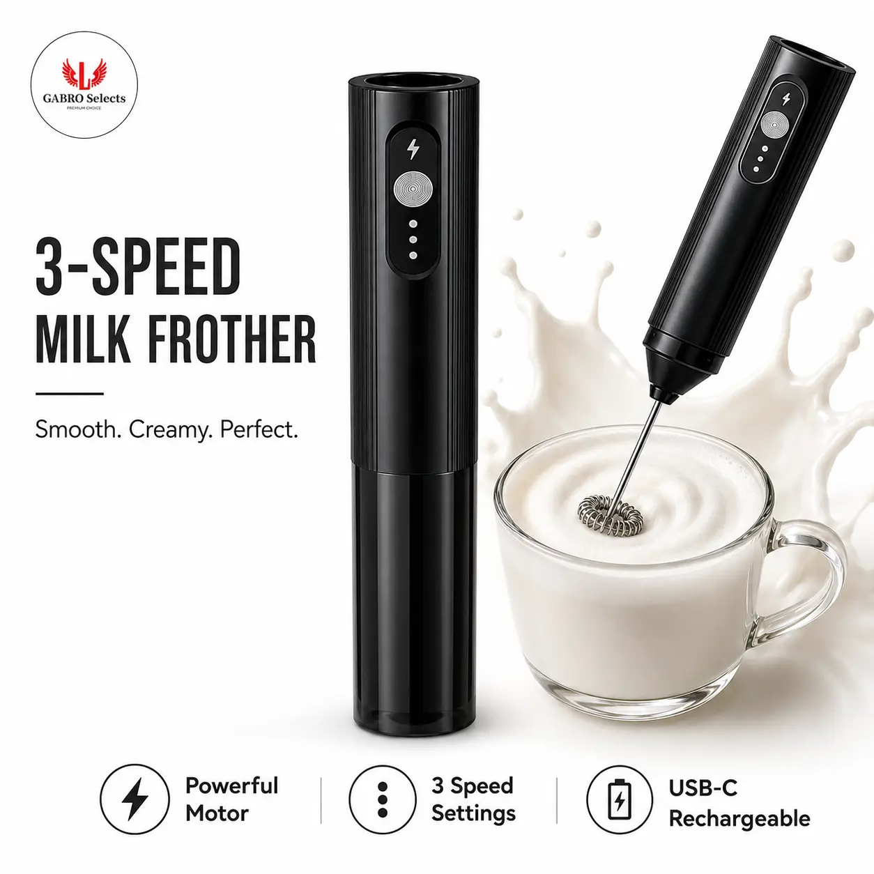 Rechargeable Milk Frother - 3-Speed Silent Motor USB-C Portable Foam Maker, Stainless Steel Hand Mixer with Stand & Storage Cover, Battery Powered Coffee Tool for Home Barista Gifts, Compact