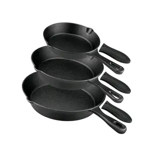 Pre-Seasoned Cast Iron Skillet 3 piece Cast Iron Frying Pan set with Heat-Resistant Handles - 6 inch, 8 inch and 10 inch Cast Iron Set, For Frying, Saute, Pizza, Oven Safe (Black)
