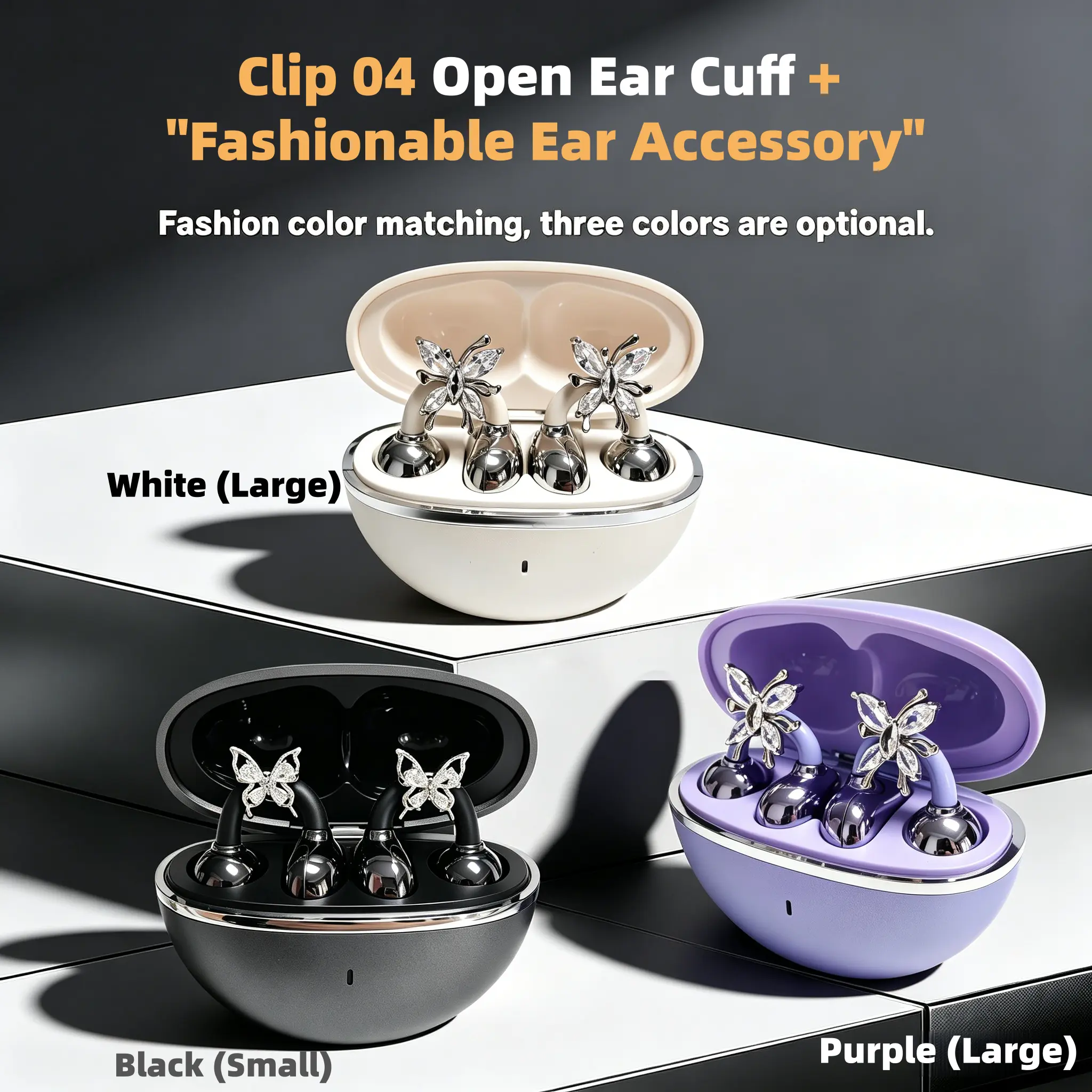 FLUFFDRIP Clip-04 Bluetooth  Chargeable Lightweight Open-Ear Audio Headphones - Detachable Sparkling Crystal Butterfly Ear Ornaments, Extended Battery Life Charging Case, Multi-Platform Compatible, Ideal for Outdoor Leisure：#SummerWins #DealsForYouDays