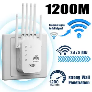 Us Plug WiFi Extender, 6 Antennas Strong Signal, 1200mbps Dual Band (5GHz/2.4GHz), Covers 12,000 Sq Ft, Gigabit Port, Ai Repeater, WiFi Range Extender