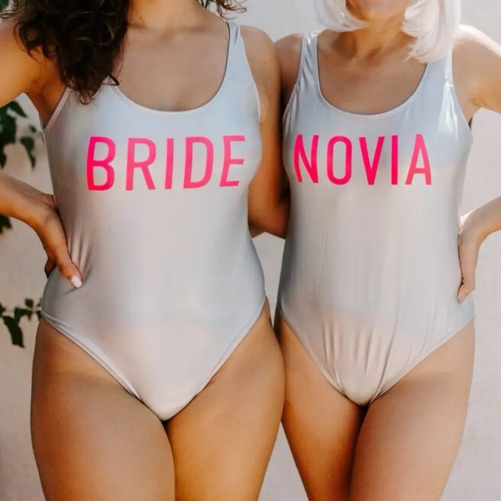 Novia Light Silver Iridescent One-Piece Swimsuit for Brides-to-Be