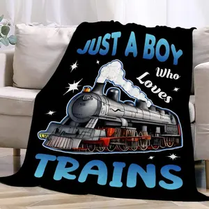 Boy Who Loves Trains Blanket Soft Blankets and Throws Flannel Cozy Lightweight Quilt Gift for Train Lovers for Bed Sofa