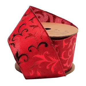 2 1/2" Wired Ribbon | "Metallic Brocade" Red | 10 Yard Roll wreath making Christms tree decor