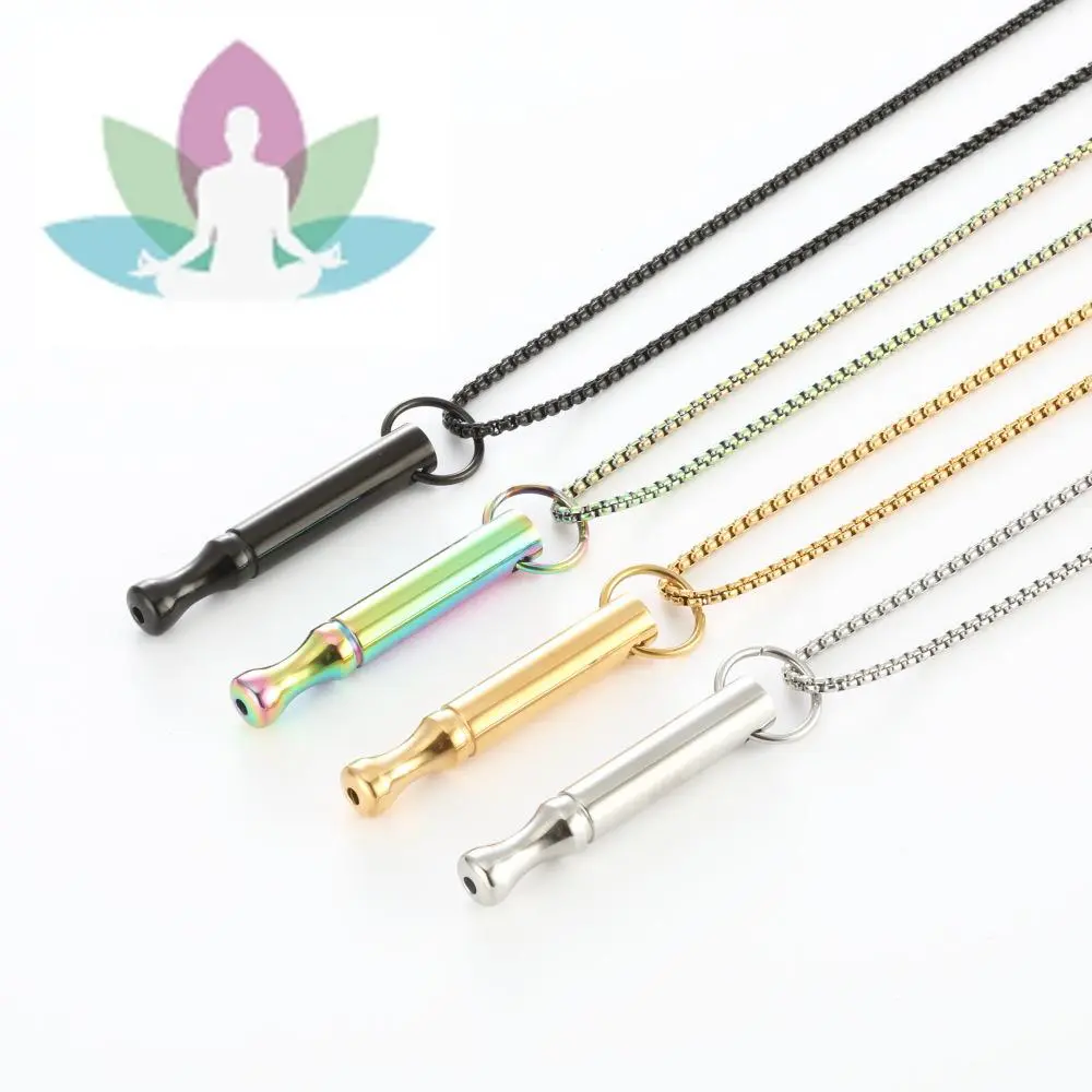 Hypoallergenic Stainless Steel Mindfulness Breathing Necklace - Silent Anxiety Whistle Fidget Spinner Pendant for Relaxation, Quitting Smoking Support, Women & Men, Stress Relief, Meditation, Steel For Daily Wear, Unisex, Braille Code, Unisex Wear, Silent