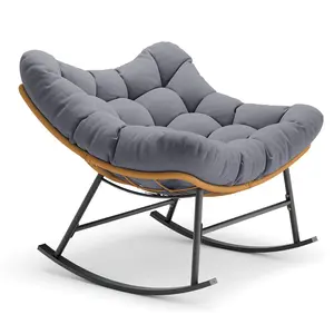 Outdoor Rattan Rocking Chair with Thick Cushion Grey,summervibes