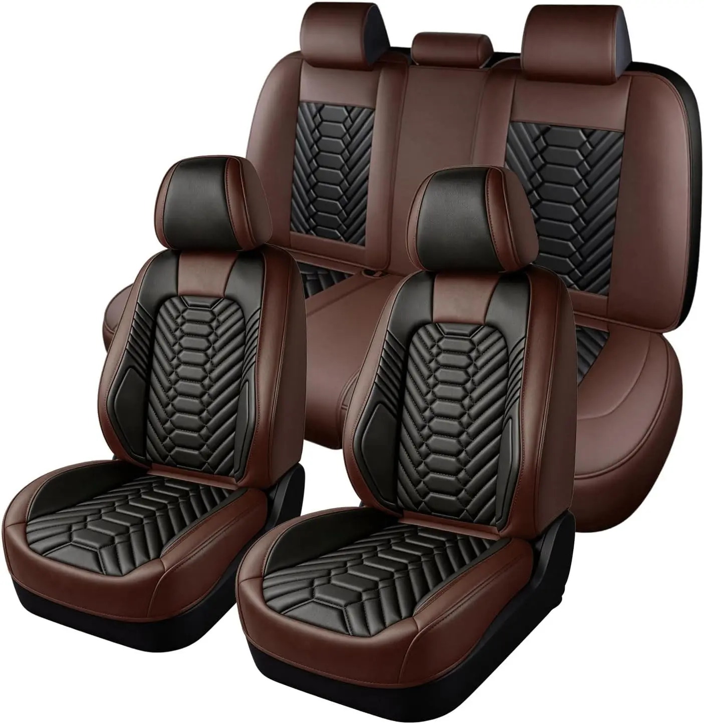 for Chevrolet Chevy Silverado 2007-2023 2024 2025 2026 Seat Covers & GMC Sierra 1500 2500 3500: Waterproof Leather Seat Covers with Comfort Lumbar Support(Full Set/Black&Grey)