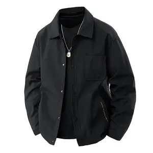 Men's Spring Autumn Winter Daily Outdoor Commuter Casual Black Thin Striped Jacket - Button Closure & Chest Pocket