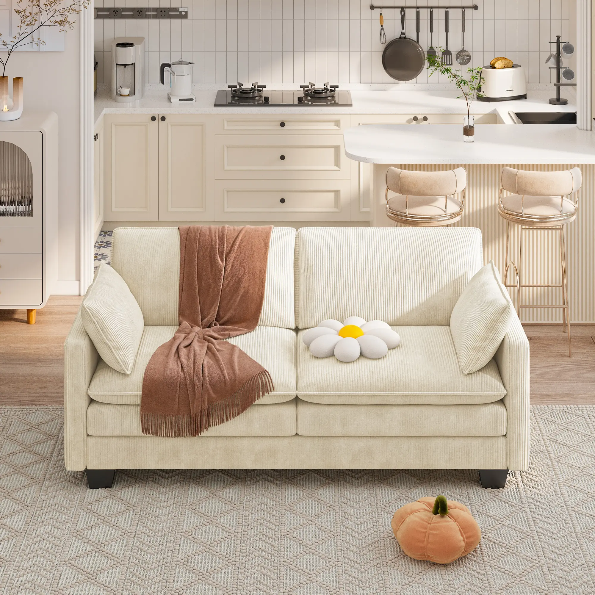 Gizoon 75” Cloud Loveseat with Comfy Double Layer Upholstered Cushion 2 Seater Modern Overstuffed Love seat Couch with Removable and Washable Corduroy Fabric for Living Room or Small Places,dorm essentials,home decor