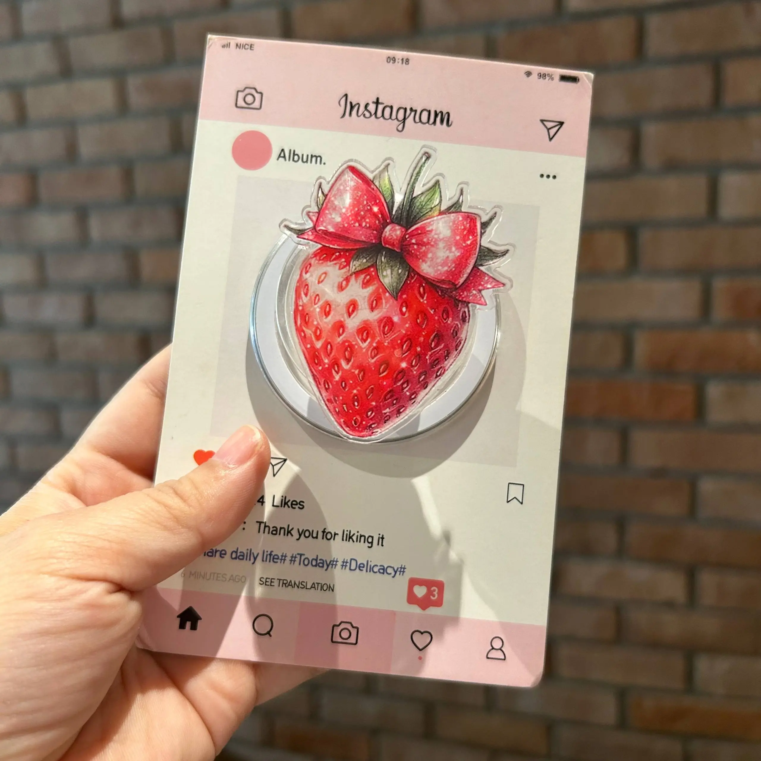 Cute Strawberry Magsafe Grip - Acrylic Holder for Phone & Kindle - Kawaii Fruit Design Accessory
