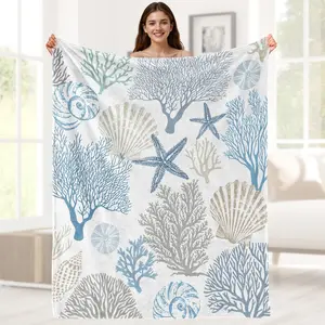 Aimego Starfish Coral Blanket | Sea Ocean Themed Throw Blanket for Home Sofa Bed Room Decor, 50" X 60", Polyester, Machine Washable, All Seasons Use