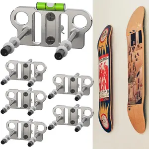 Skateboard Wall Mount (6-Pack) - Strong Aluminum Skateboard Hanger with One Bubble Level and Dual Screw Holes, Skateboard Deck Storage for Home Decor, Supports Horizontal and Vertical Display Metal Organiser
