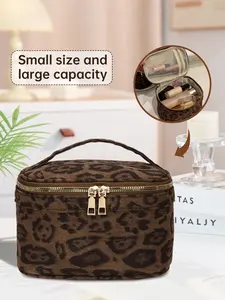 Leopard Print Dual-Layer Makeup Bag, Portable Travel Cosmetic Pouch, Travel Cosmetic Bags, Makeup Organizer Pouch, Essential Travel Item, Women's Cosmetics Storage Bag, Gift for Girls