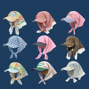 Bandage headscarf head hat women's summer sunshade sun protection plaid pastoral style triangle towel cap soccershinguards detachable Beach Sun Hat Lightweight Golf Hat