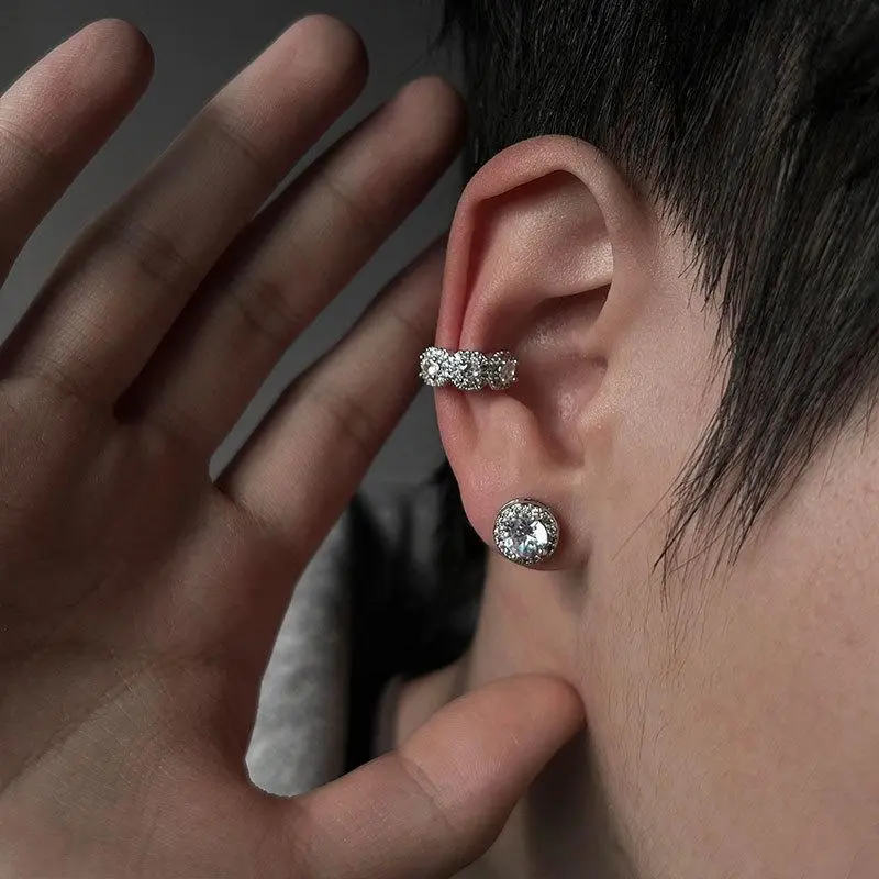 Unisex 3A+ Zircon Sparkle Clip Earrings, Adjustable No-Piercing Cartilage Earcuff, Stackable Luxe Look Artificial Gem Accessory, Zircon Sparkle, Luxe Look, Piercing-Free