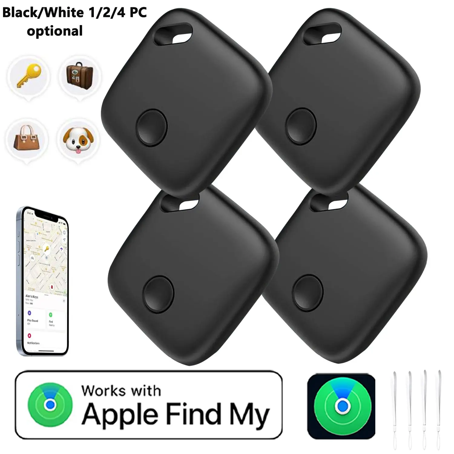 Air, Keychain, Anti Lost Wireless, Rechargeable Gps, Smart Tracker Tag 1/2/4-Pack – Compatible with Apple Find My Network (iOS Only),USB Type-C Charging, for Luggage, Bags, Keys – Long Battery Life & Location Tracking
