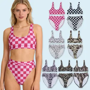 Women pink checkered swimsuit