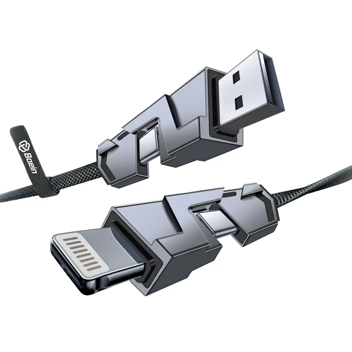 4-in-1 Multi Charging Cable – Lightning/USB-C/Micro-USB Compatible, Fast Charging Cord for iPhone, Samsung, Mac, Android, iPad & More, 1ft/3ft/6ft Lengths (1 Pack)
