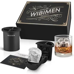 WIBIMEN Clear Ice Cube Maker & Glass Gift Set - Unique Gift for Dad, Husband, Friends - Birthday, Anniversary, Housewarming Idea