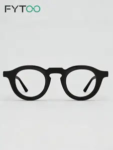 FYTOO Round Black Acetate Blue Light Blocking Glasses for Men Women, Retro Computer Eyewear 1732-01