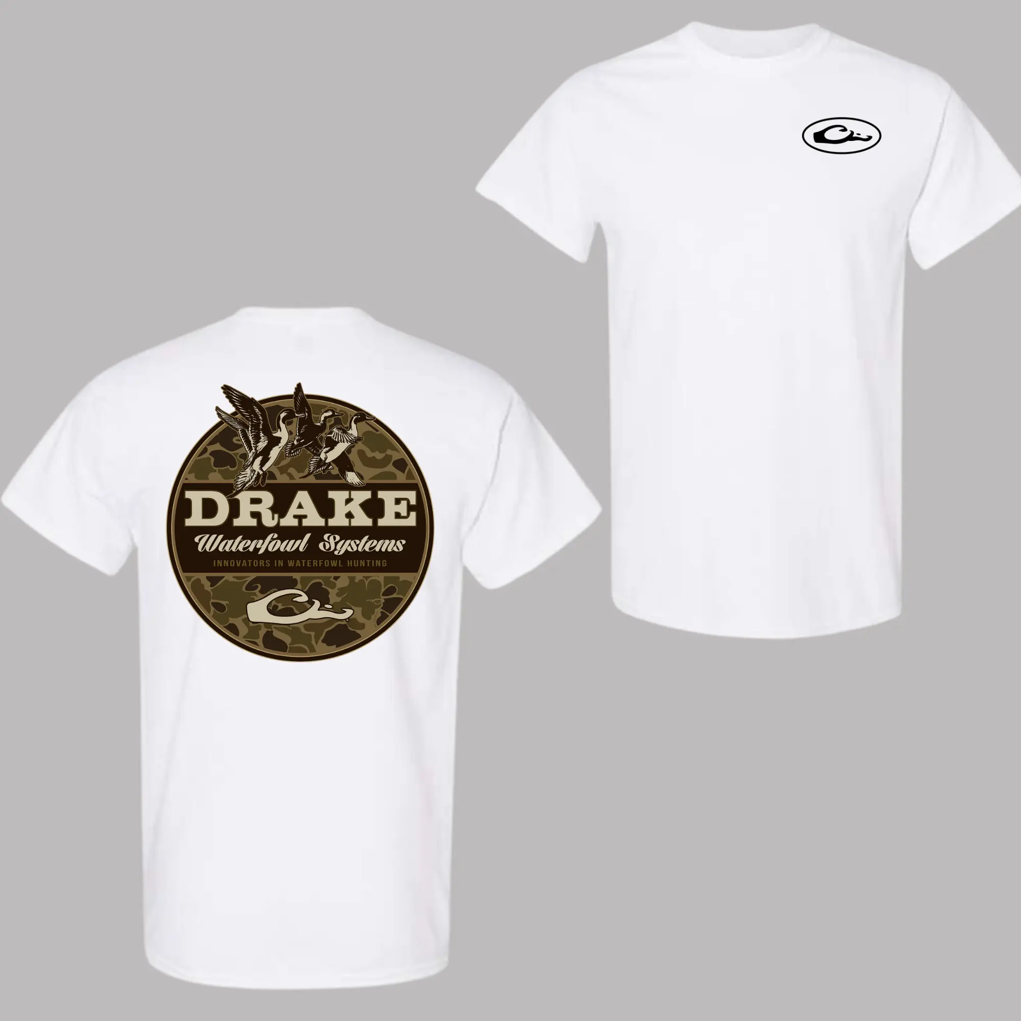 Drake Waterfowl Systems Men's Cotton Short-Sleeve Crew Neck Graphic Print Hunting Camo Top - Regular Sizes, Casual Southern Style Sports Outdoor All-Season Menswear