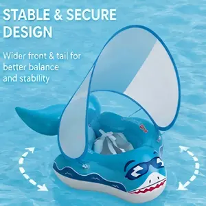 Swim Ring with Sun Canopy, Anti-Rollover Infant Floatie, Swimming Float Pool Floater Flotation Device for Summer Water Fun, Wide-View Kids' Goggles