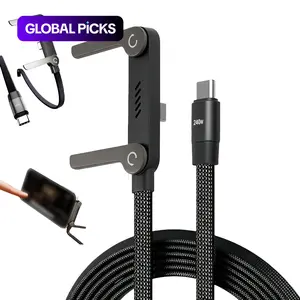 240W Invisible Holder Charging Cable - 2-in-1 Tangle-Free Fast Charging Cord with Sturdy Phone Stand, Travel Charger, Compatible with iPhone Samsung Type-C, for Gaming Office Travel Super Fast Charger (Black) #GLOBAL PICKS