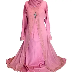 Muna Kids Abaya - looks like Pink/ Peach with Front Brooch, Long Sleeves, Cute Kids Outfit, Includes Hijab.