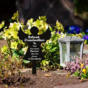 One Memorial Angel Grave Marker Stake for Outdoor Cemetery Decor, Metal Plaque for Garden Remembrance of Loved Ones, Waterproof Sympathy Decor, Garden Setting