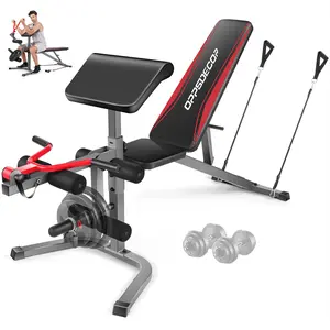 【TikTokShopBlackFriday】OPPSDECOR Adjustable Weight Bench Set with Leg Extension & Leg Curl, 900LBS Incline/Decline/Flat Preacher Curl Bench, Space-Saving Workout Bench for Home Gym