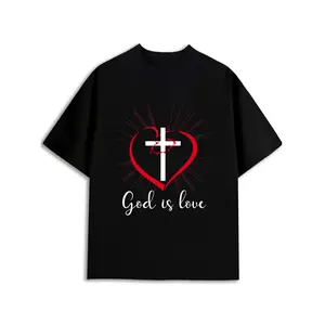 God's Love Cross T-Shirt Mens Christianity t-shirts black 180G 100% Cotton Stylish summer outerwear Casual sportswear t shirts For summer Fall church costumes religious prints Suitable as a Father's Day gift