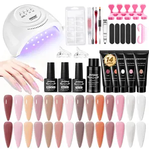 JEWHITENY Poly Extension Gel Nail Kit With 48W LED Nail Lamp 14 Colors Builder Extension Gel All-in-One French Kit Nail Art Design Beginner Kit