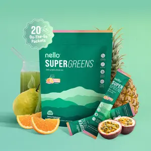 Nello Supergreens Premium Superfood Greens Drink Mix w/Chlorella, Moringa, Spinach & Broccoli + Digestive Enzymes & Probiotic Blend -Nutrient-Packed Powder Wellness