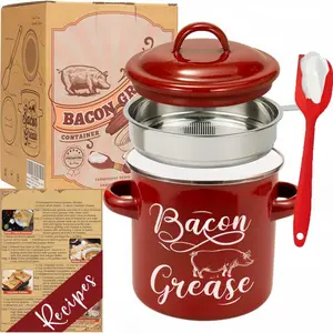46 OZ Bacon Grease Container with Strainer - 1.3L Large Capacity, With Silicone  Spatula, Enamel Bacon Grease Keeper for Bacon Drippings, Farmhouse Red Kitchen Decor, Dishwasher SafeVelvet Bloom15