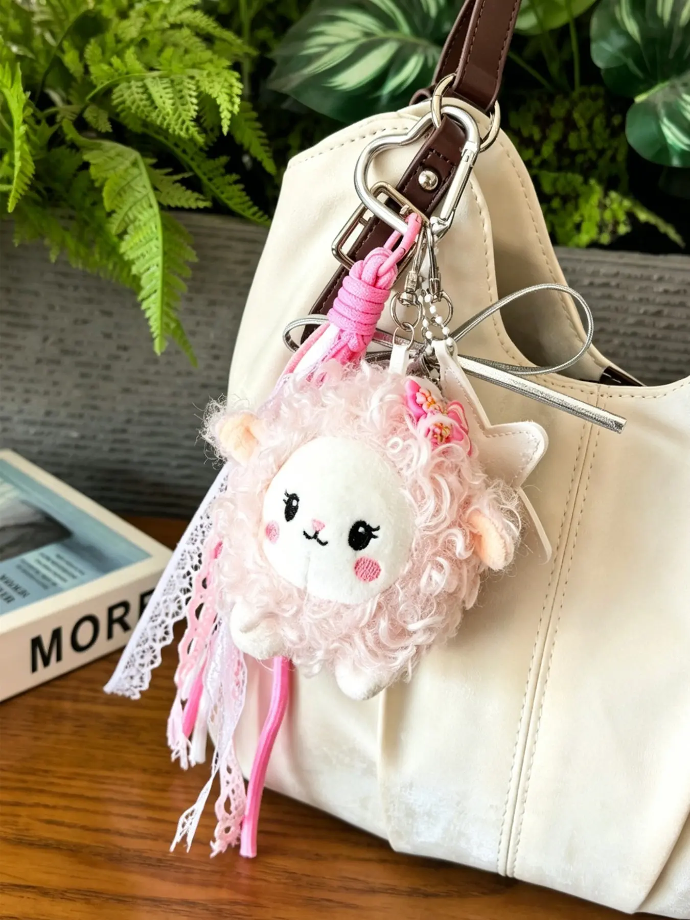 Cute Plush Sheep Keychain, Heart Locket, Heart Keychains, Soft Filled, Handmade, All Seasons, Perfect for Backpacks, Wallets, Car Keys, Girls' Accessories, Keychain Charm