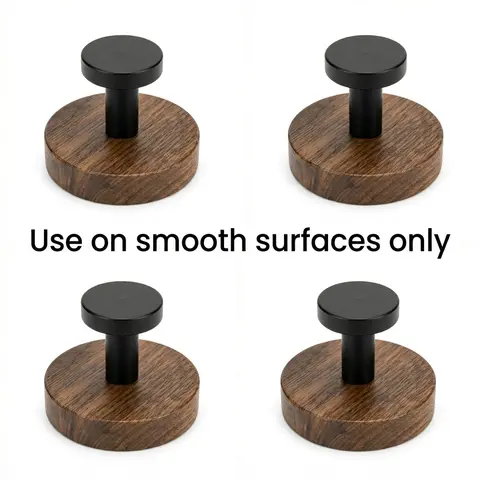 PRTYY 4/8/12-Pack Walnut Wood Strong Suction Cup Adhesive Hooks, Renter-Safe No-Drill Reusable Heavy-Duty Home Organizer Hooks with 10s Press & Lock, Bathroom Organizing Accessories for Kitchen Walls