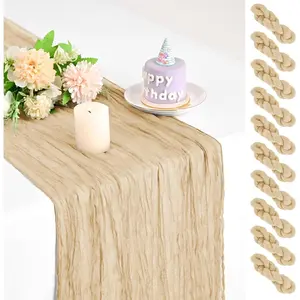 Teruntrue 10 Pack Beige Cheesecloth Table Runner 17x108 Inch, Boho Gauze Sheer Fabric Cheese Cloth Table Runners for Wedding Party Bridal Shower Baby Shower Birthday Home Decor Garden Farmhouse