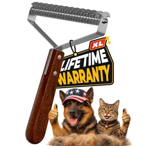 Extra Large 2-Sided Undercoat Rake for Dogs & Cats, Dematting Comb Shedding Brush Removes Mats, Safe Gentle Grooming Brush for German Shepherds Medium to Long-Haired Pets, Premium Wooden Handle