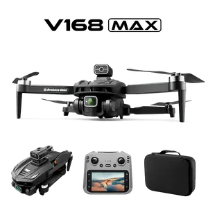V168 PRO MAX Foldable Brushless Motor Quadcopter - RC Drone with 4.5-Inch Screen Remote Controller, Assisted Flight, Optical Flow Hover, Live View, Novice-Friendly Quadcopter Design for Outdoor Use, Holiday Gift