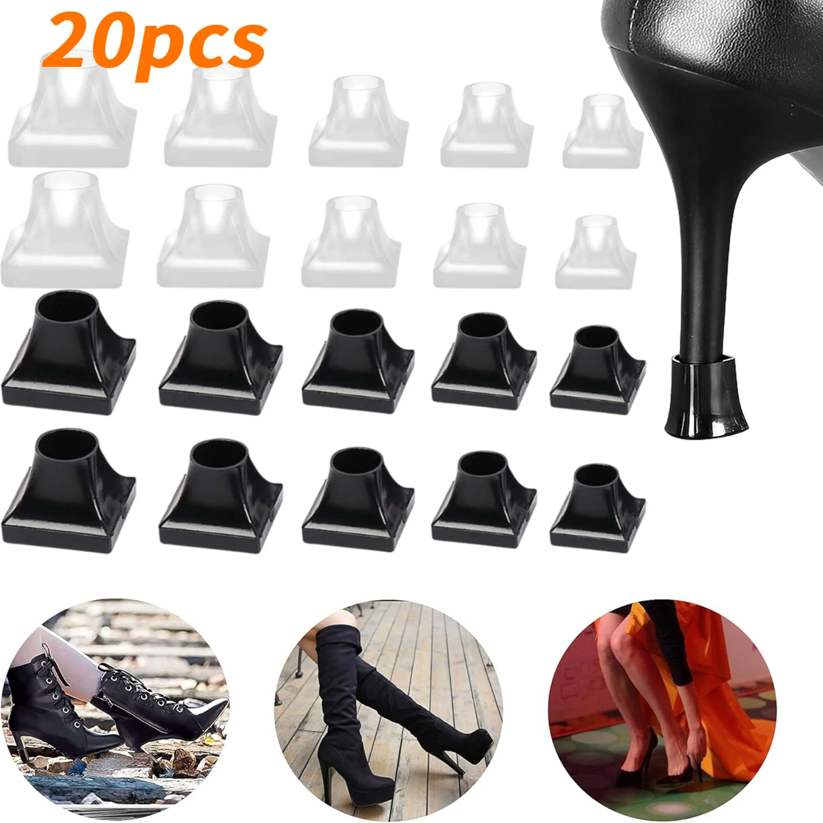 10 Pairs(20pcs) High Heel Protectors 5 Sizes Heel Repair Caps Covers & Heel Stoppers Heel Cover Replacement Tip Caps for Outdoor Weddings/Stop Sinking at Grass/Gravel/Bricks and Cracks
