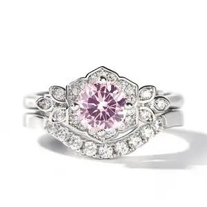 Jeulia Flower Design Round Cut Synthetic Morganite Sterling Silver Ring