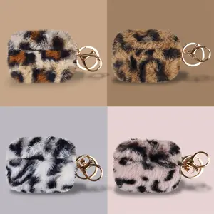 Leopard Print Plush Earphone Case Shell for AirPods Pro3, Soft Wireless Bluetooth-compatible Earbud Cover for AirPods 4/3/2/1 Pro Pro2 with Keychain Protector, Audio Protection