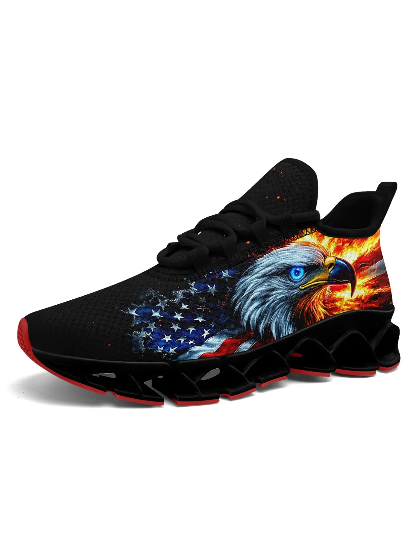 Men's Wide Fit Casual Sneakers, USA Flag Bald Eagle Print, Fashion Trendy Style, Comfortable Lightweight Running Shoes for Gym & Daily Wear