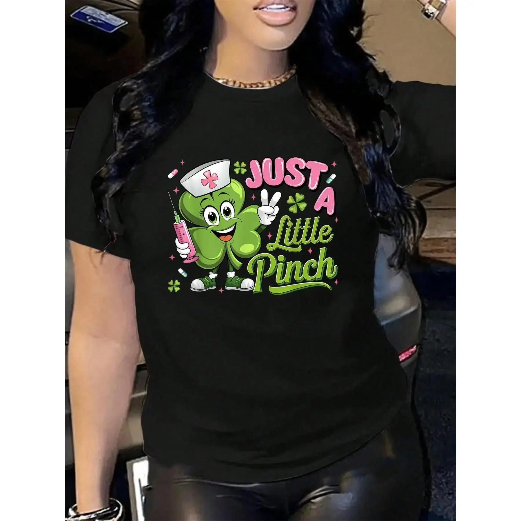 100% Cotton Funny Just A Little Pinch Nurse St Patrick's Day Shamrock T-Shirt Men's Women's Soft Breathable Tee Classic Fashion Summer Tops Printing Short Sleeve T-Shirt graphic tees men crop tops summer outfits for men summer tops T-Shirt