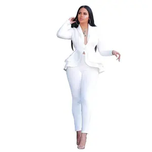 Sexy Two-Piece Outfit for Women – Long-Sleeve Solid Blazer with Pants, Casual, Elegant, Business Suit Set, Cotton Fashion