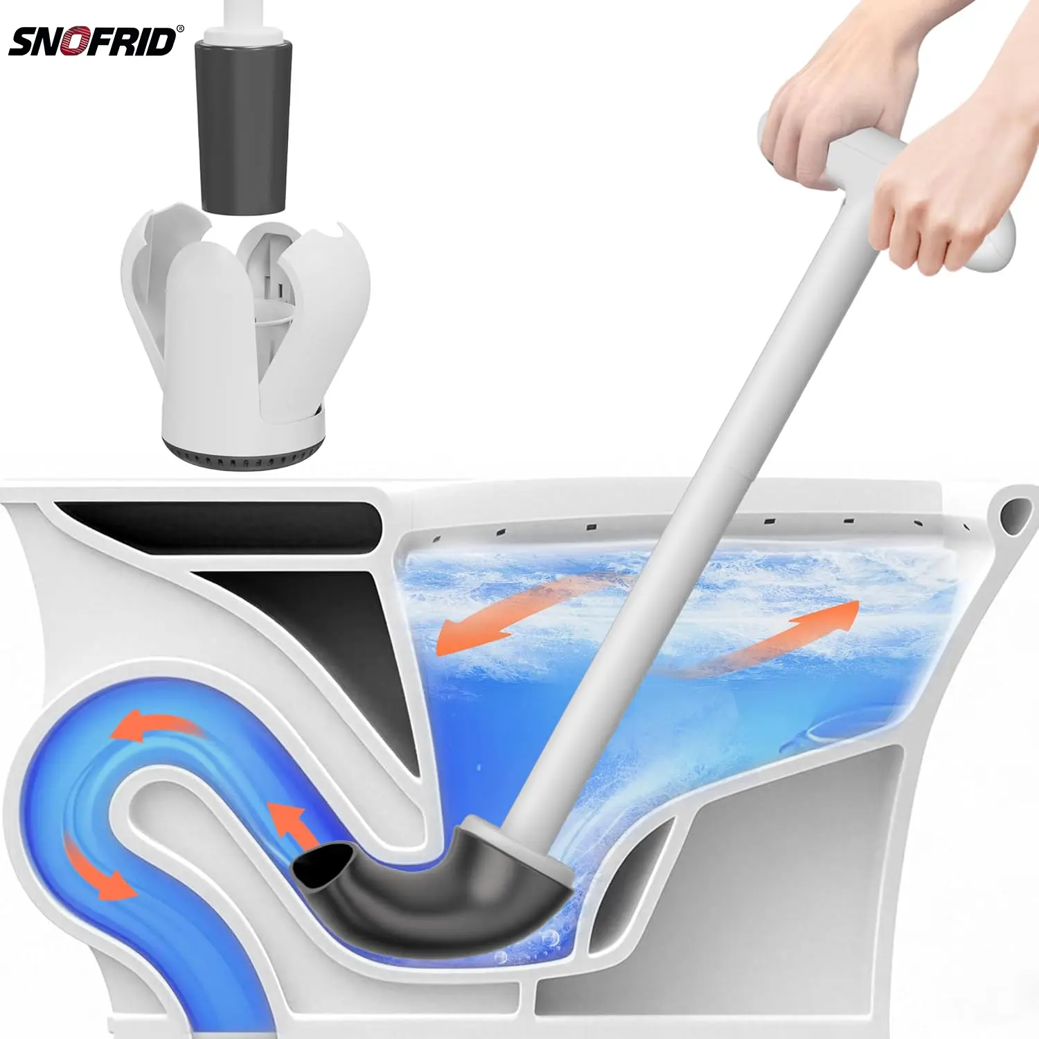 Snofrid Upgraded Toilet Plunger with Holder, Wall Mounted Toilet Bowl Plunger with Hideaway Caddy, Dual Handle Plunger for Bathroom Built-in Drip Tray, Easy to clean,White