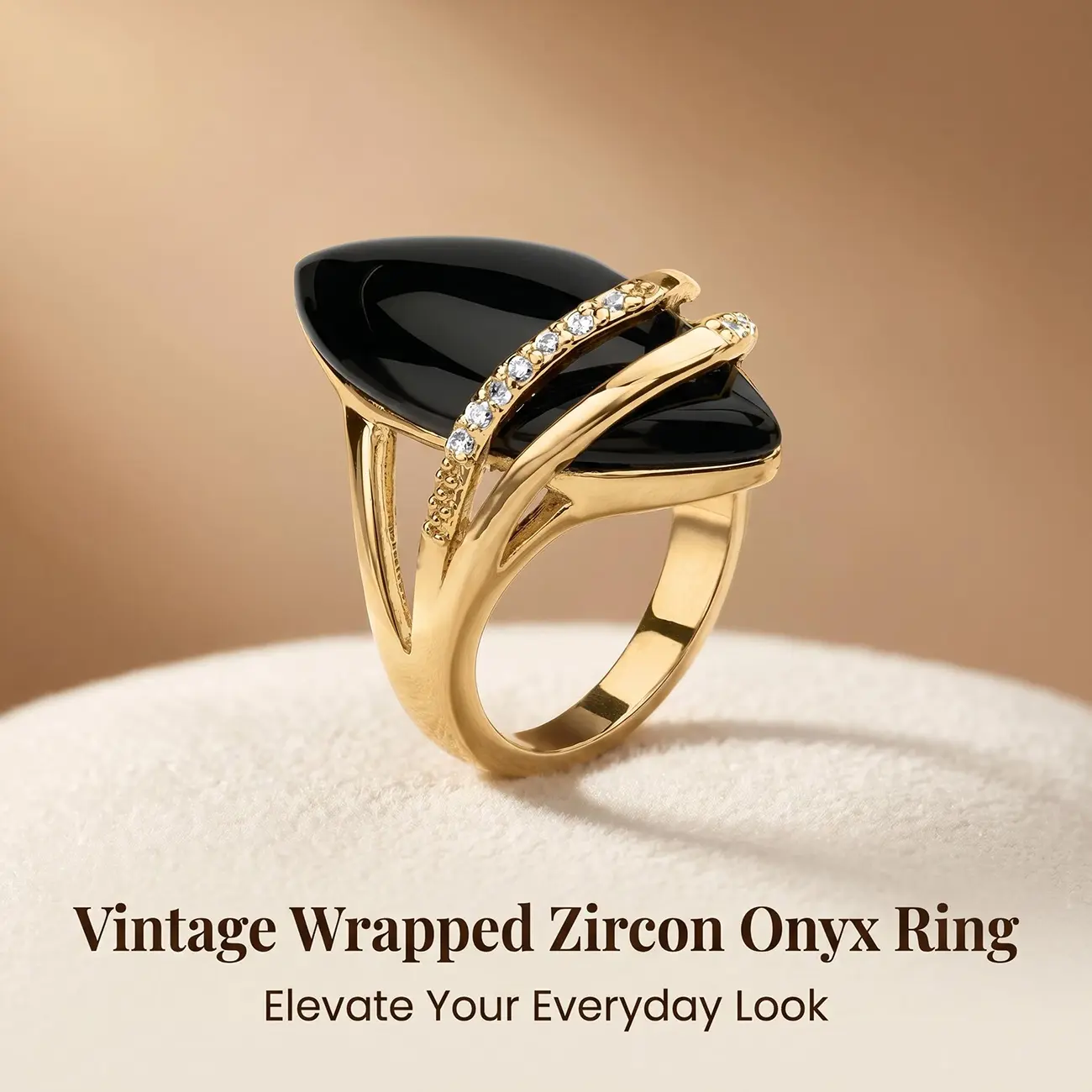 Vintage Rings - Bezel-Set Faux Black Onyx, Synthetic Cubic Zirconia Crystal, Sparkling Modern Cocktail Ring, Crystal Rings
