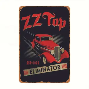 ZZTopEliminatorMetalWallDecor-RetroLogoIronSheetPainting-NostalgicVintageTinSign-8X12InchMural